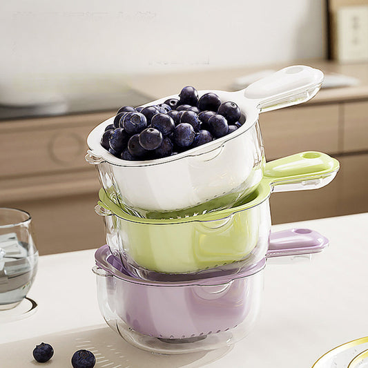 🔥Többfunkciós, kétrétegű gyümölcs- és zöldségleeresztő kosár fogantyúval🛎