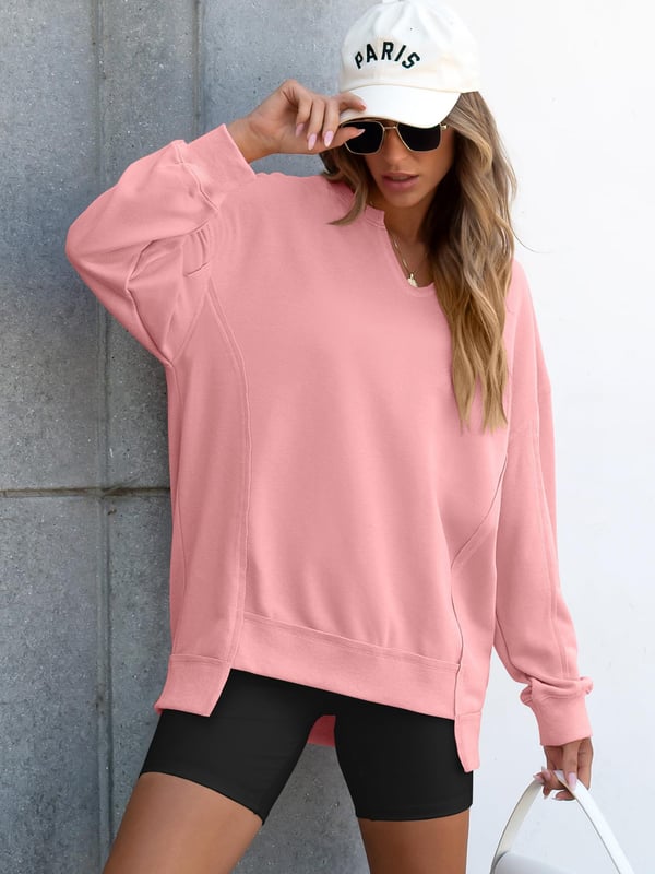 Γυναικείο oversized φούτερ με V λαιμόκοψη και μακριά μανίκια, ελαφρύ πουλόβερ