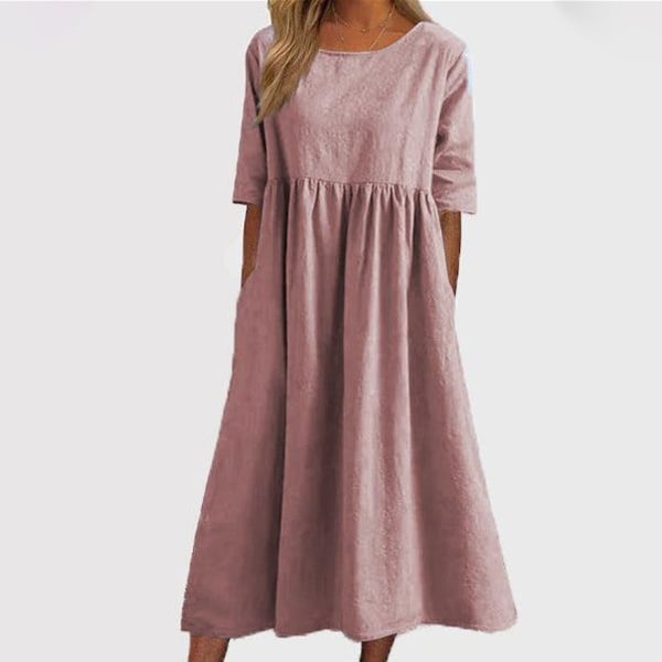 【S-5XL】👗Βαμβακερό φόρεμα με στρογγυλή λαιμόκοψη και τσέπες