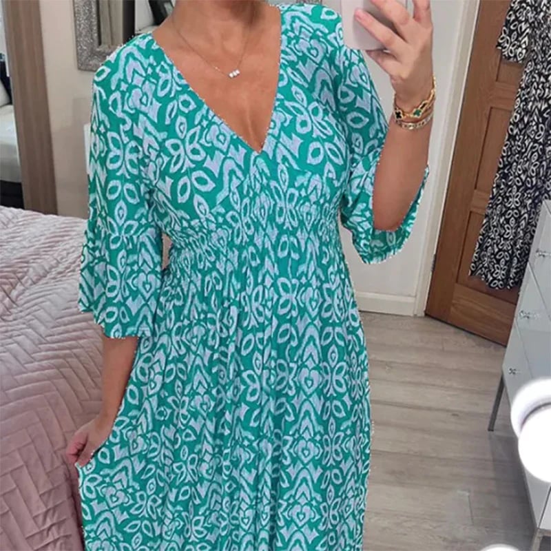 【S-5XL】🌸Μακρύ φόρεμα με V-print