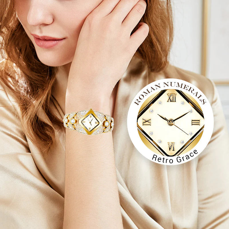 💎Γυναικείο Ρετρό Ρολόι Quartz με Λαμπερά Στρας⌚