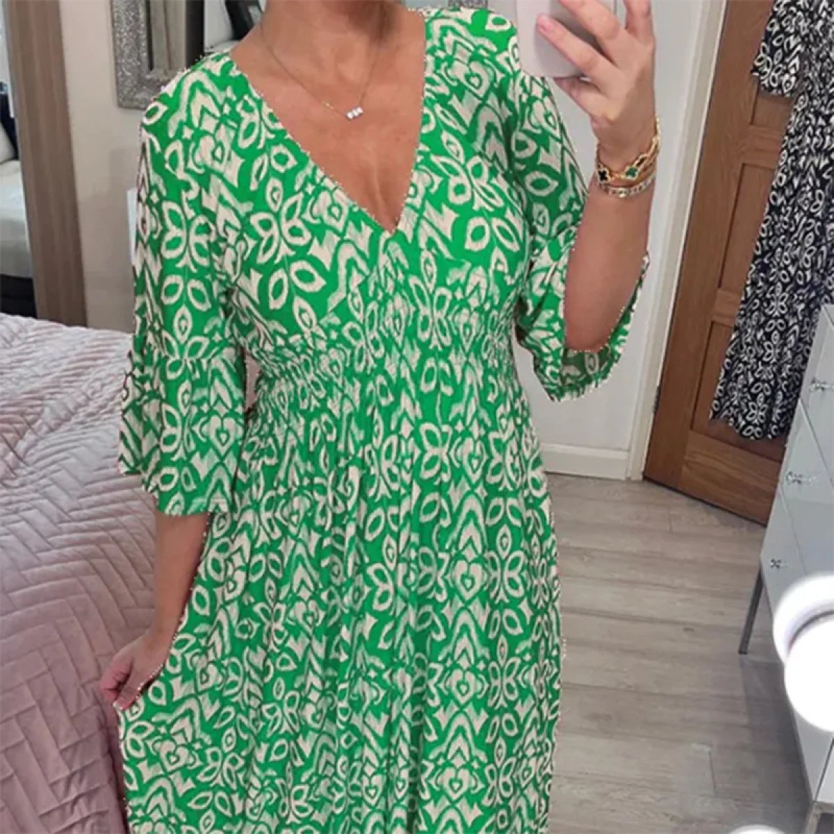 【S-5XL】🌸Μακρύ φόρεμα με V-print