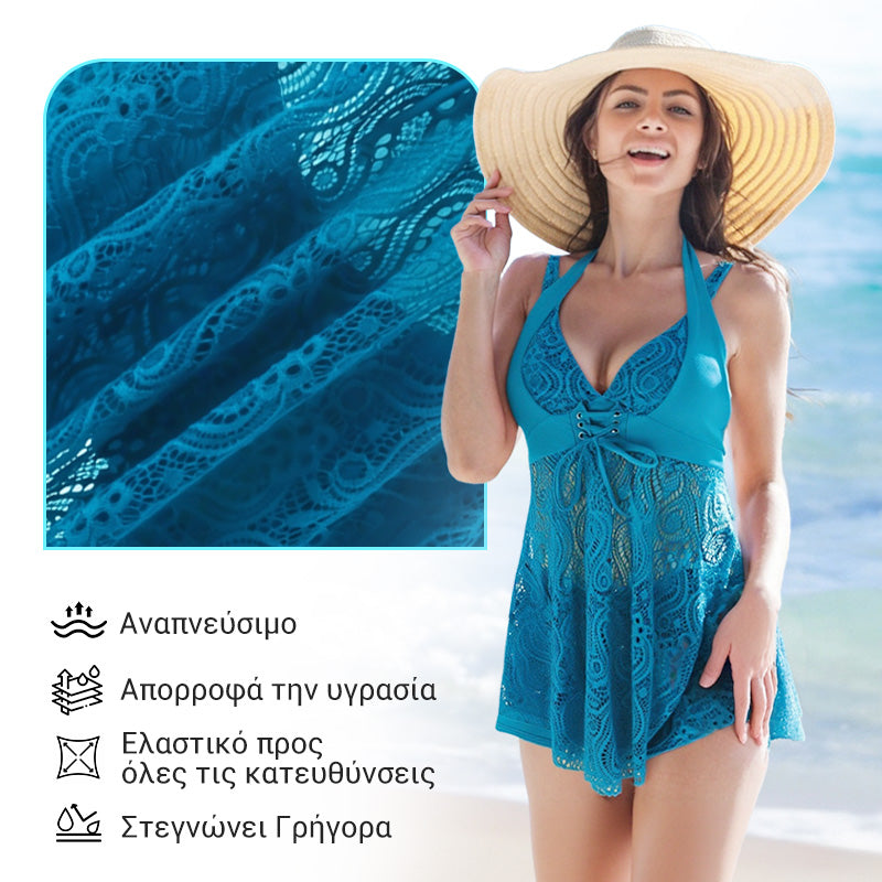 【S-3XL】🩱V-λαιμός μαγιό με δαντέλα σετ δύο τεμαχίων
