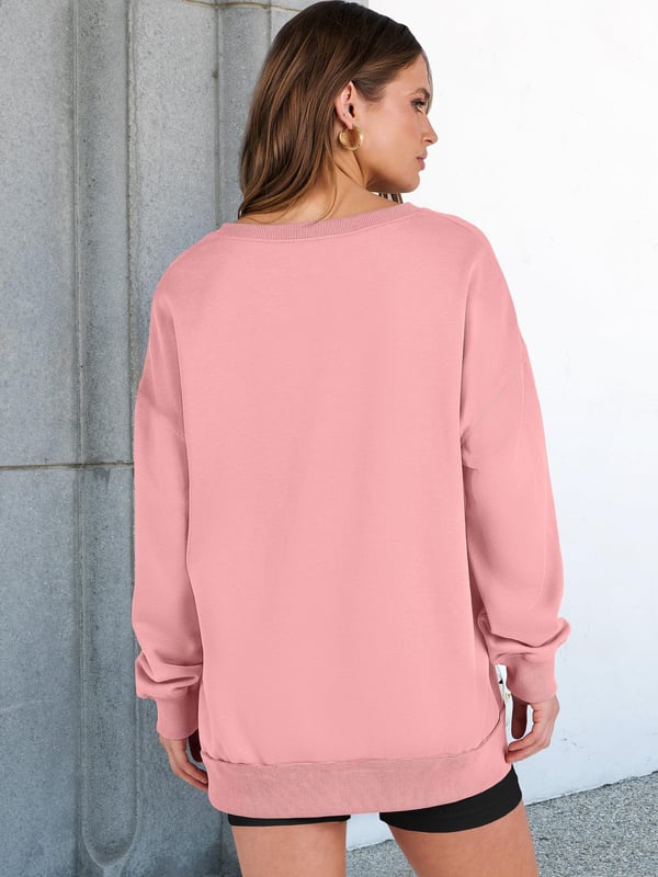 Γυναικείο oversized φούτερ με V λαιμόκοψη και μακριά μανίκια, ελαφρύ πουλόβερ