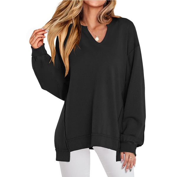 Γυναικείο oversized φούτερ με V λαιμόκοψη και μακριά μανίκια, ελαφρύ πουλόβερ