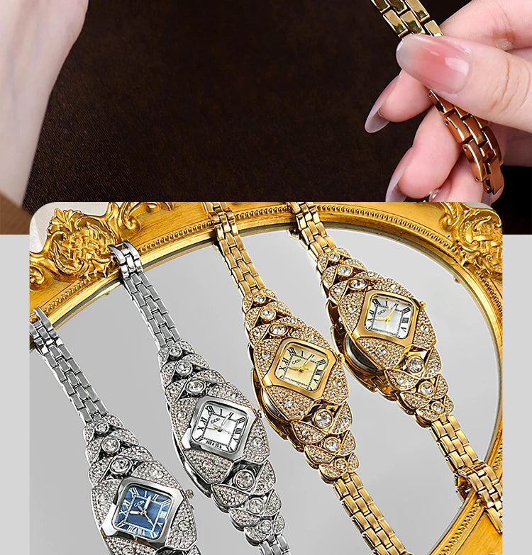 💎Γυναικείο Ρετρό Ρολόι Quartz με Λαμπερά Στρας⌚