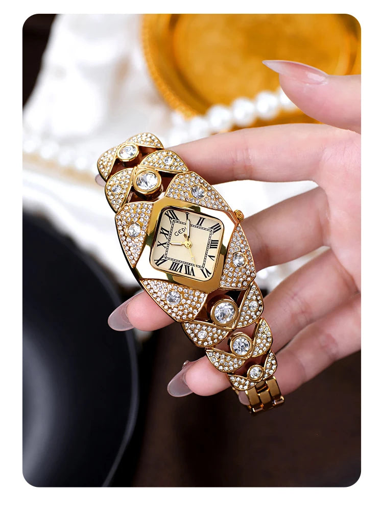 💎Γυναικείο Ρετρό Ρολόι Quartz με Λαμπερά Στρας⌚