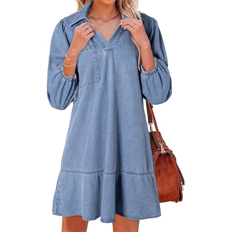 V-Neck Denim Dress — Where Comfort Meets Classic Style