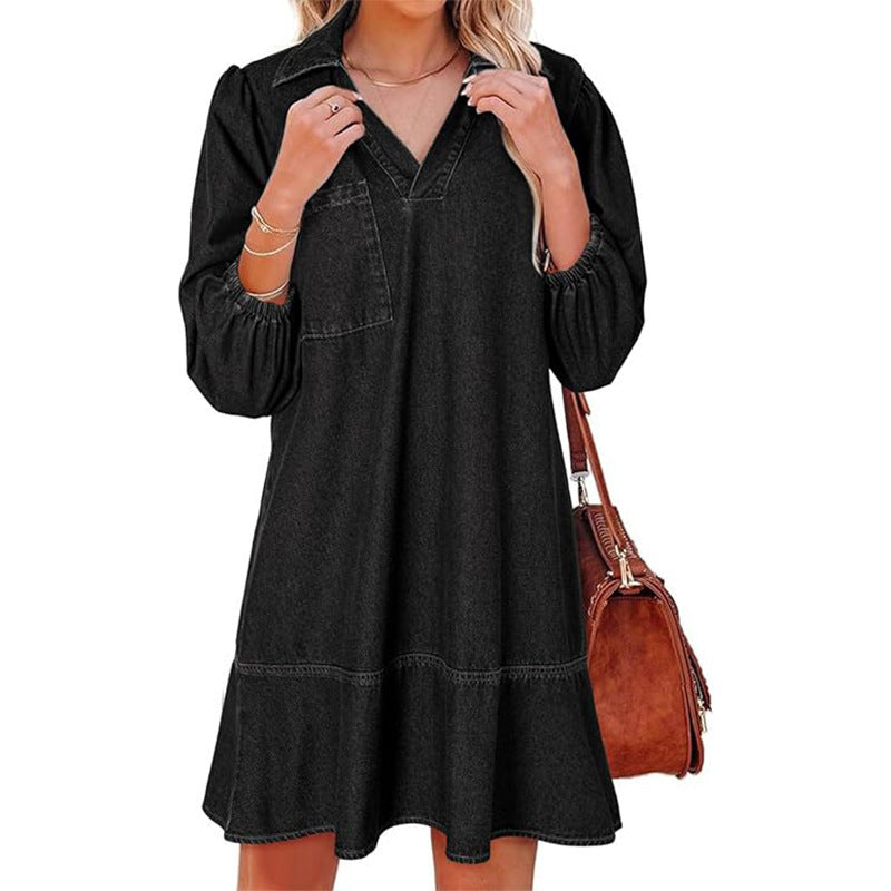V-Neck Denim Dress — Where Comfort Meets Classic Style
