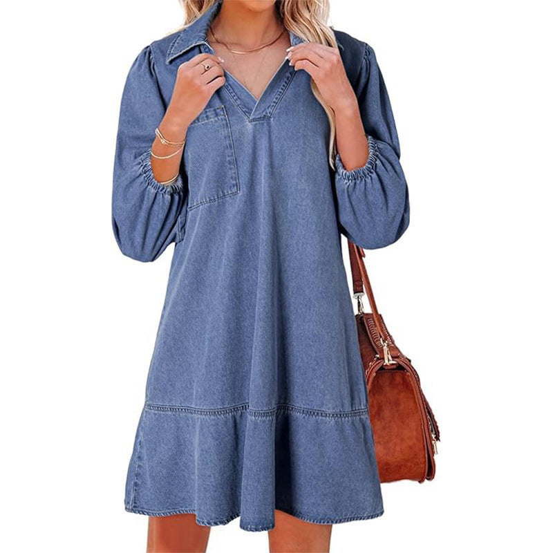 V-Neck Denim Dress — Where Comfort Meets Classic Style