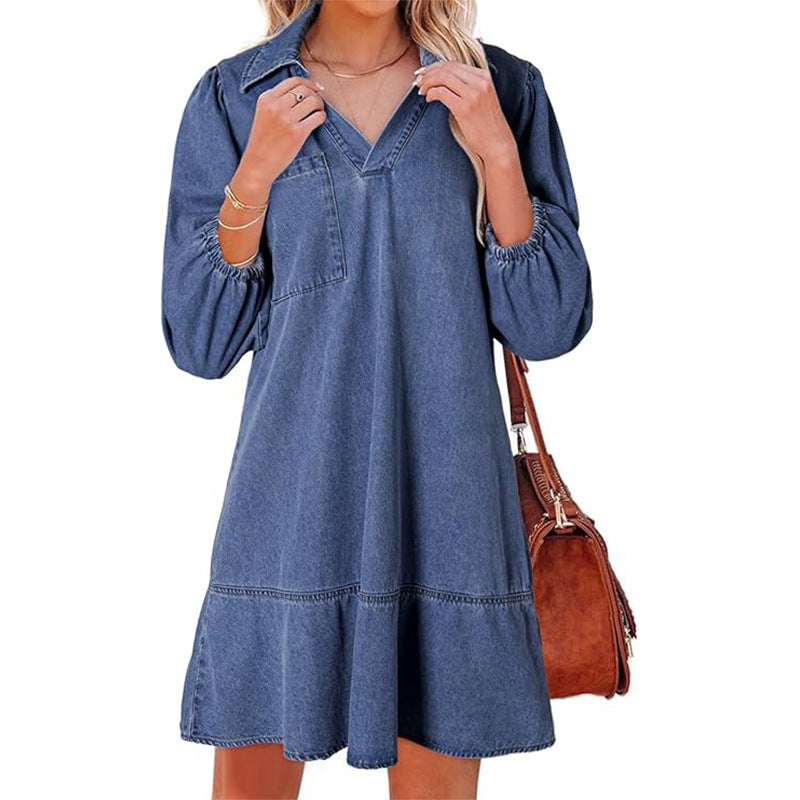 V-Neck Denim Dress — Where Comfort Meets Classic Style