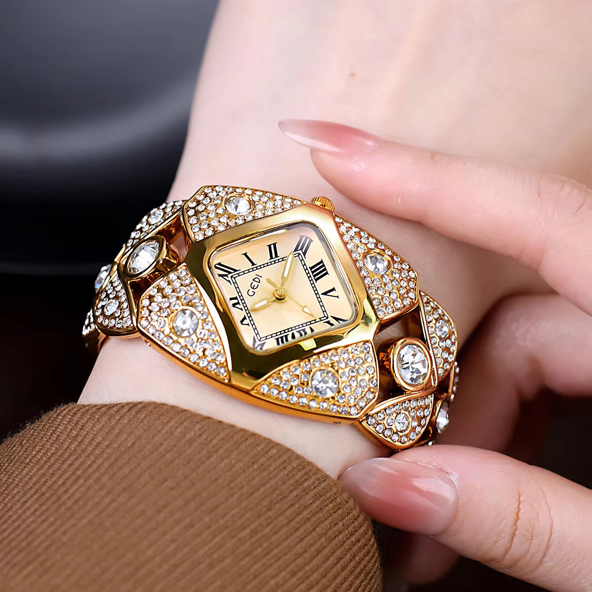 💎Γυναικείο Ρετρό Ρολόι Quartz με Λαμπερά Στρας⌚