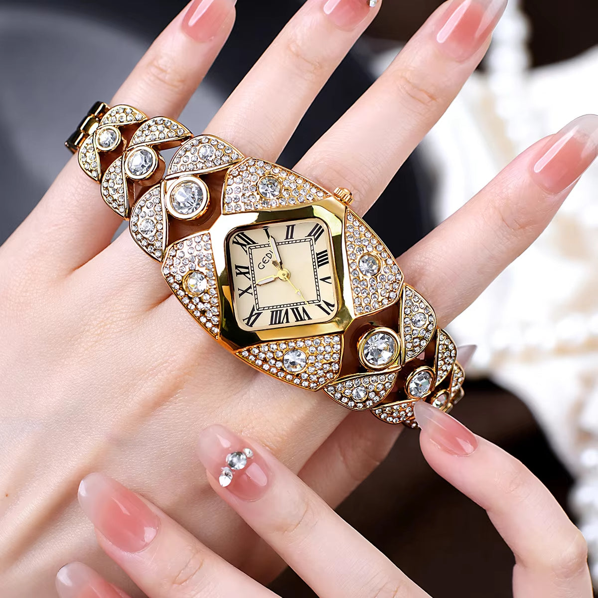 💎Γυναικείο Ρετρό Ρολόι Quartz με Λαμπερά Στρας⌚