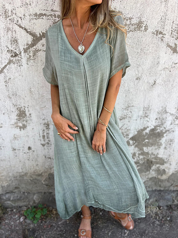 【M-3XL】🎁Άνοιξη και καλοκαίρι άνετο βαμβακερό λινό φόρεμα