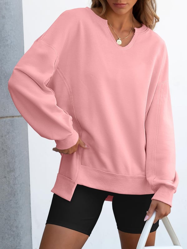 Γυναικείο oversized φούτερ με V λαιμόκοψη και μακριά μανίκια, ελαφρύ πουλόβερ