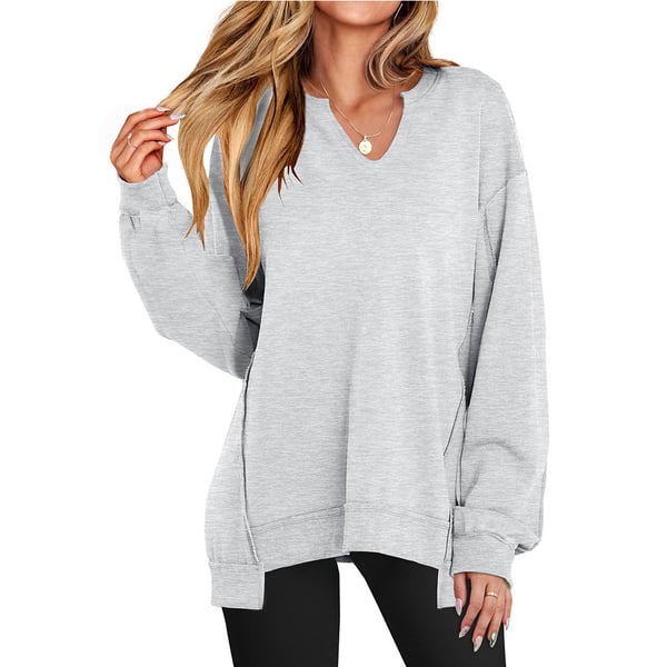 Γυναικείο oversized φούτερ με V λαιμόκοψη και μακριά μανίκια, ελαφρύ πουλόβερ
