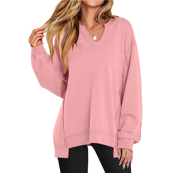 Γυναικείο oversized φούτερ με V λαιμόκοψη και μακριά μανίκια, ελαφρύ πουλόβερ