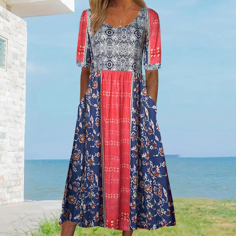 2025🌸 Γυναικείο κομψό φόρεμα με boho print