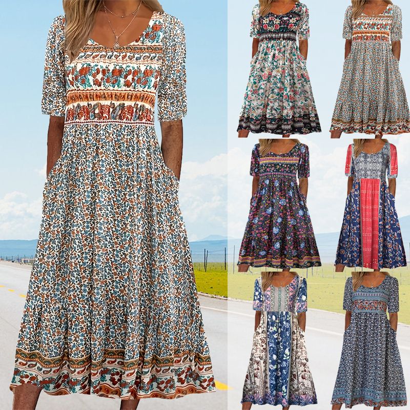 2025🌸 Γυναικείο κομψό φόρεμα με boho print