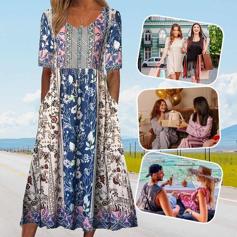 2025🌸 Γυναικείο κομψό φόρεμα με boho print