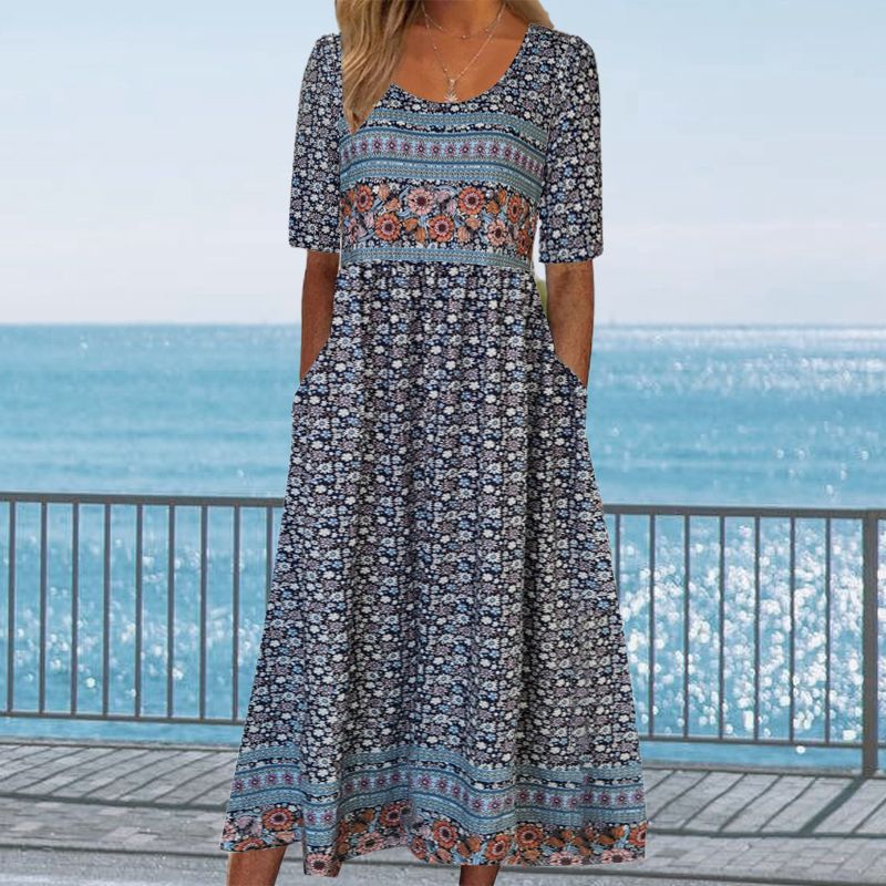 2025🌸 Γυναικείο κομψό φόρεμα με boho print