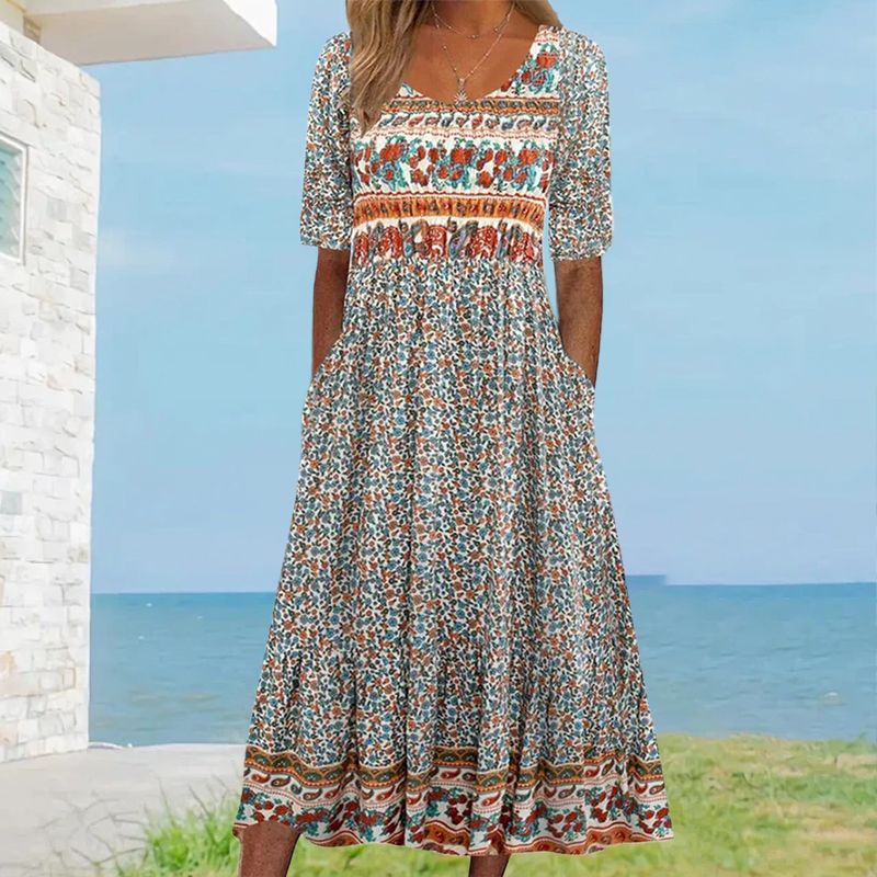 2025🌸 Γυναικείο κομψό φόρεμα με boho print
