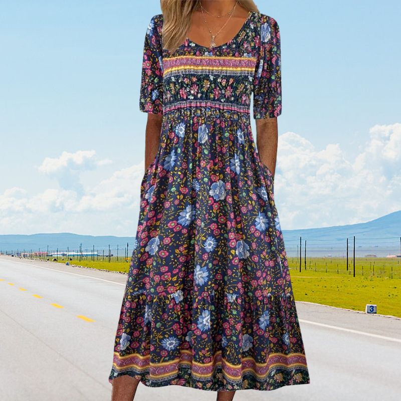 2025🌸 Γυναικείο κομψό φόρεμα με boho print