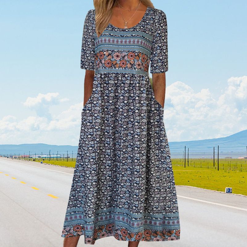 2025🌸 Γυναικείο κομψό φόρεμα με boho print