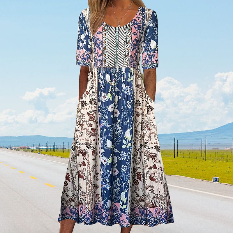 2025🌸 Γυναικείο κομψό φόρεμα με boho print