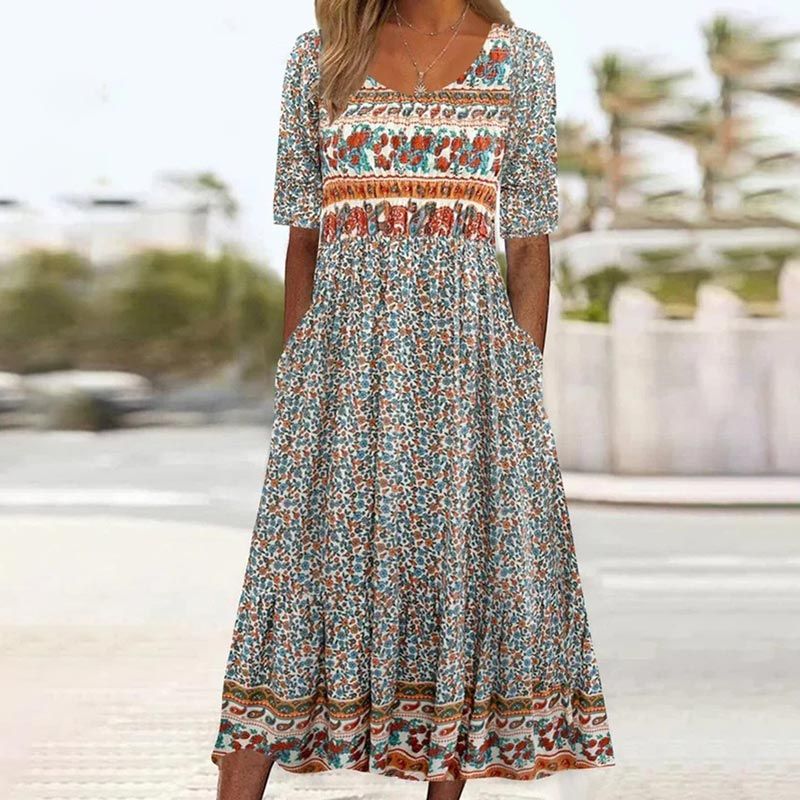 2025🌸 Γυναικείο κομψό φόρεμα με boho print