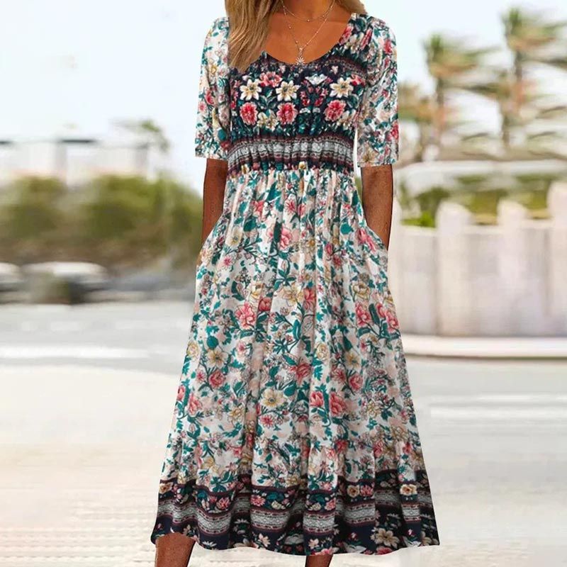 2025🌸 Γυναικείο κομψό φόρεμα με boho print