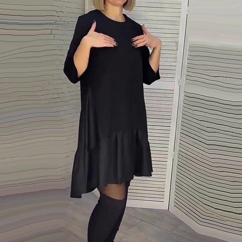 💞Χαλαρό πλισέ κομψό μαύρο φόρεμα