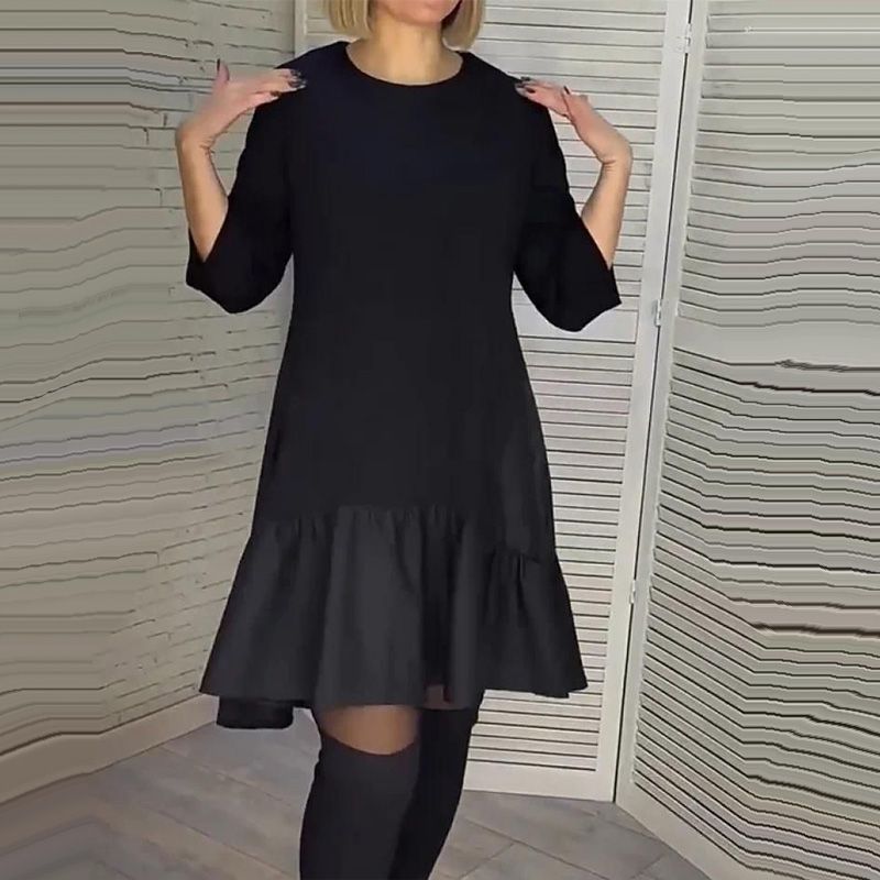 💞Χαλαρό πλισέ κομψό μαύρο φόρεμα