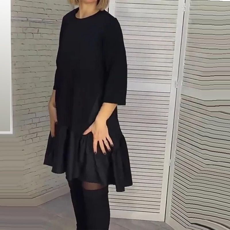 💞Χαλαρό πλισέ κομψό μαύρο φόρεμα