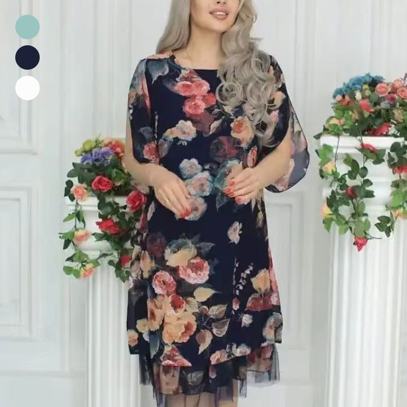 【S-4XL】🌹 Κομψό φαρδύ γυναικείο φόρεμα με εκτύπωση τριαντάφυλλου
