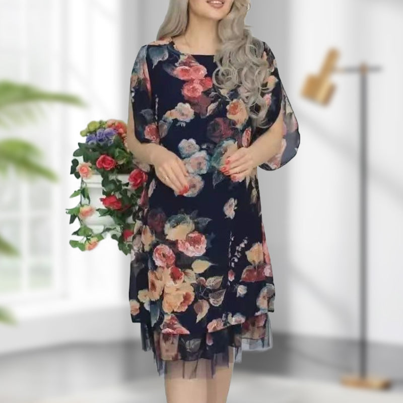 【S-4XL】🌹 Κομψό φαρδύ γυναικείο φόρεμα με εκτύπωση τριαντάφυλλου