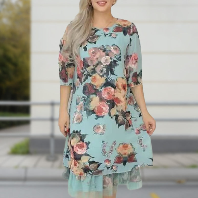 【S-4XL】🌹 Κομψό φαρδύ γυναικείο φόρεμα με εκτύπωση τριαντάφυλλου