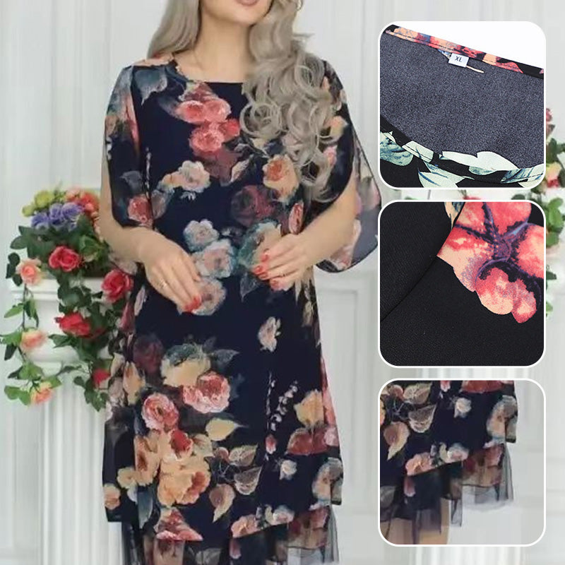 【S-4XL】🌹 Κομψό φαρδύ γυναικείο φόρεμα με εκτύπωση τριαντάφυλλου