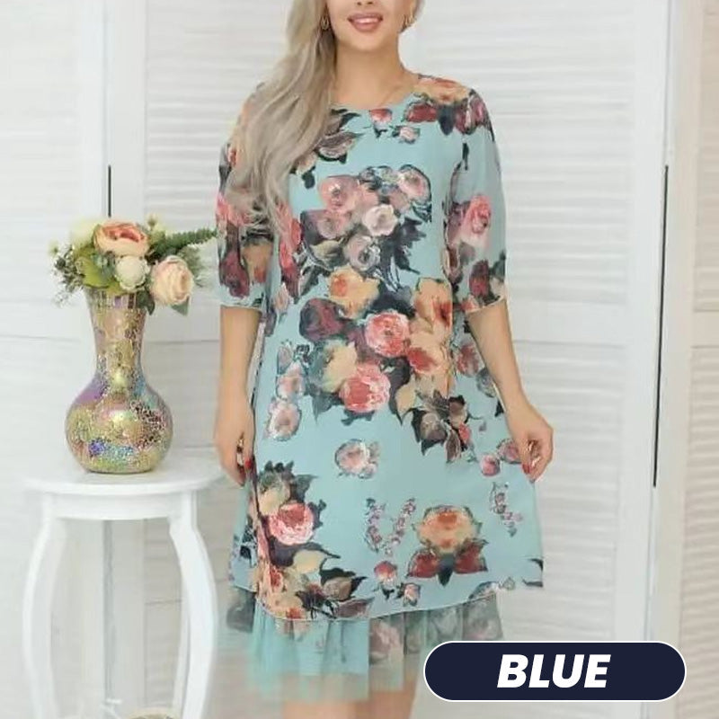 【S-4XL】🌹 Κομψό φαρδύ γυναικείο φόρεμα με εκτύπωση τριαντάφυλλου