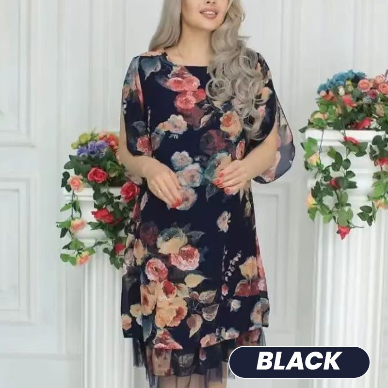 【S-4XL】🌹 Κομψό φαρδύ γυναικείο φόρεμα με εκτύπωση τριαντάφυλλου