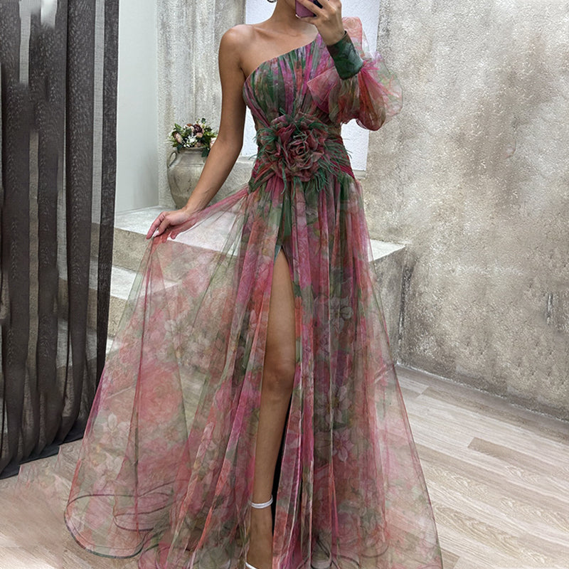 Ασύμμετρο φόρεμα με λουλούδια 💃 Ιδανικό για πάρτι!