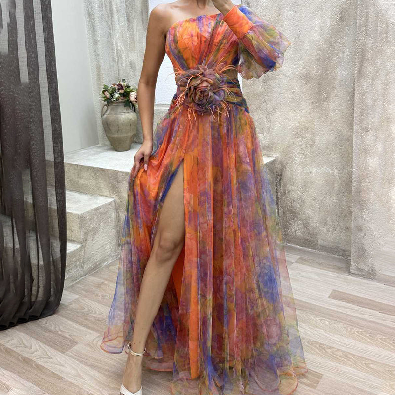 Ασύμμετρο φόρεμα με λουλούδια 💃 Ιδανικό για πάρτι!