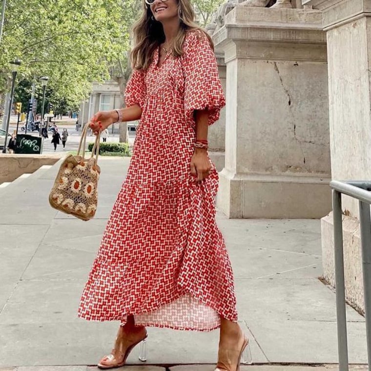 💖 Γυναικεία κομψά flared μανίκι Floral Boho φορέματα