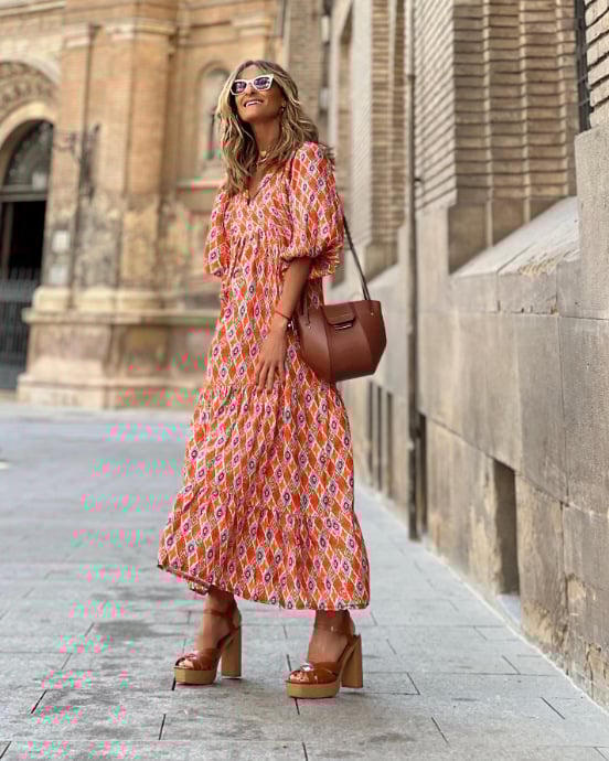 💖 Γυναικεία κομψά flared μανίκι Floral Boho φορέματα
