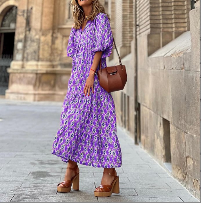 💖 Γυναικεία κομψά flared μανίκι Floral Boho φορέματα