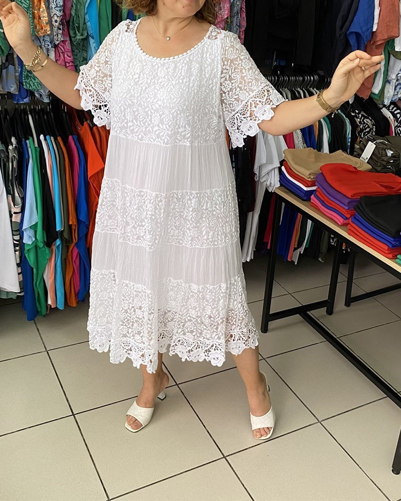 💝 φόρεμα με κοντό μανίκι από δαντέλα👗