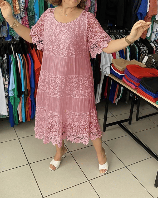 💝 φόρεμα με κοντό μανίκι από δαντέλα👗