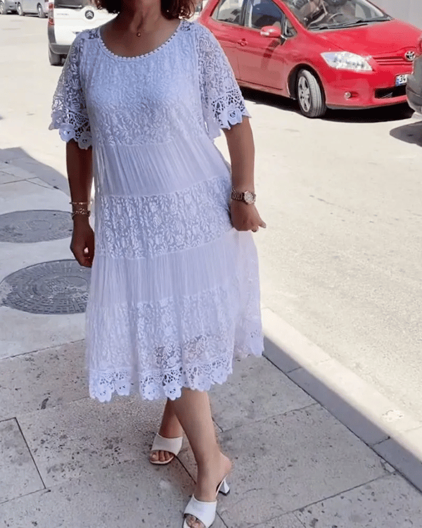 💝 φόρεμα με κοντό μανίκι από δαντέλα👗