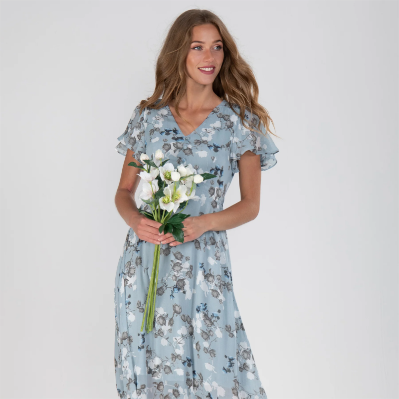👗Κομψά σιφόν φλοράλ φορέματα με κοντό μανίκι