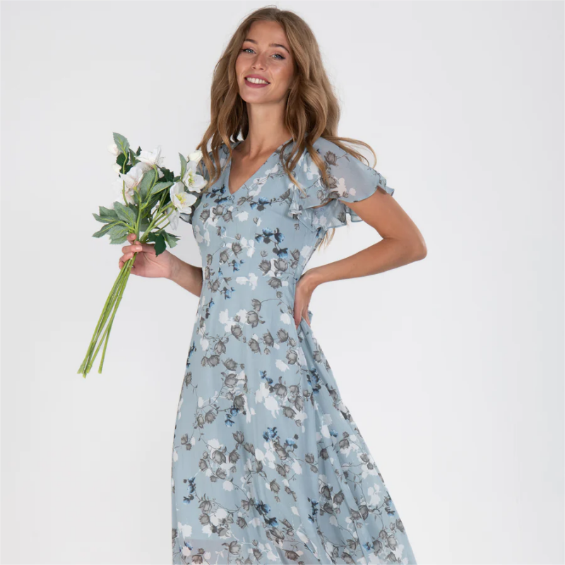 👗Κομψά σιφόν φλοράλ φορέματα με κοντό μανίκι